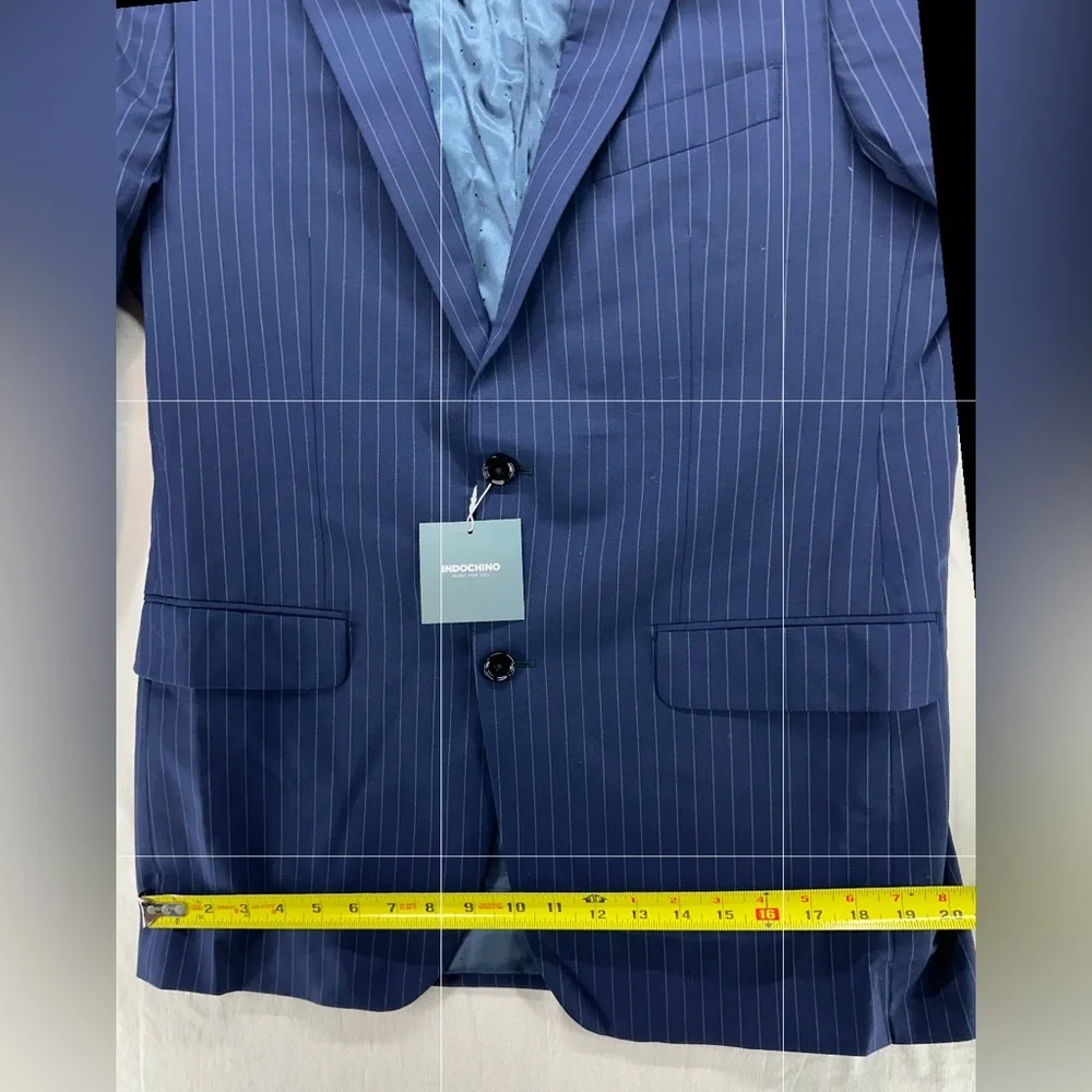 Indochino‎ Jacket Blazer Sport Coat Wool Navy Blue Pin Stripe 2 Button 38 NWT